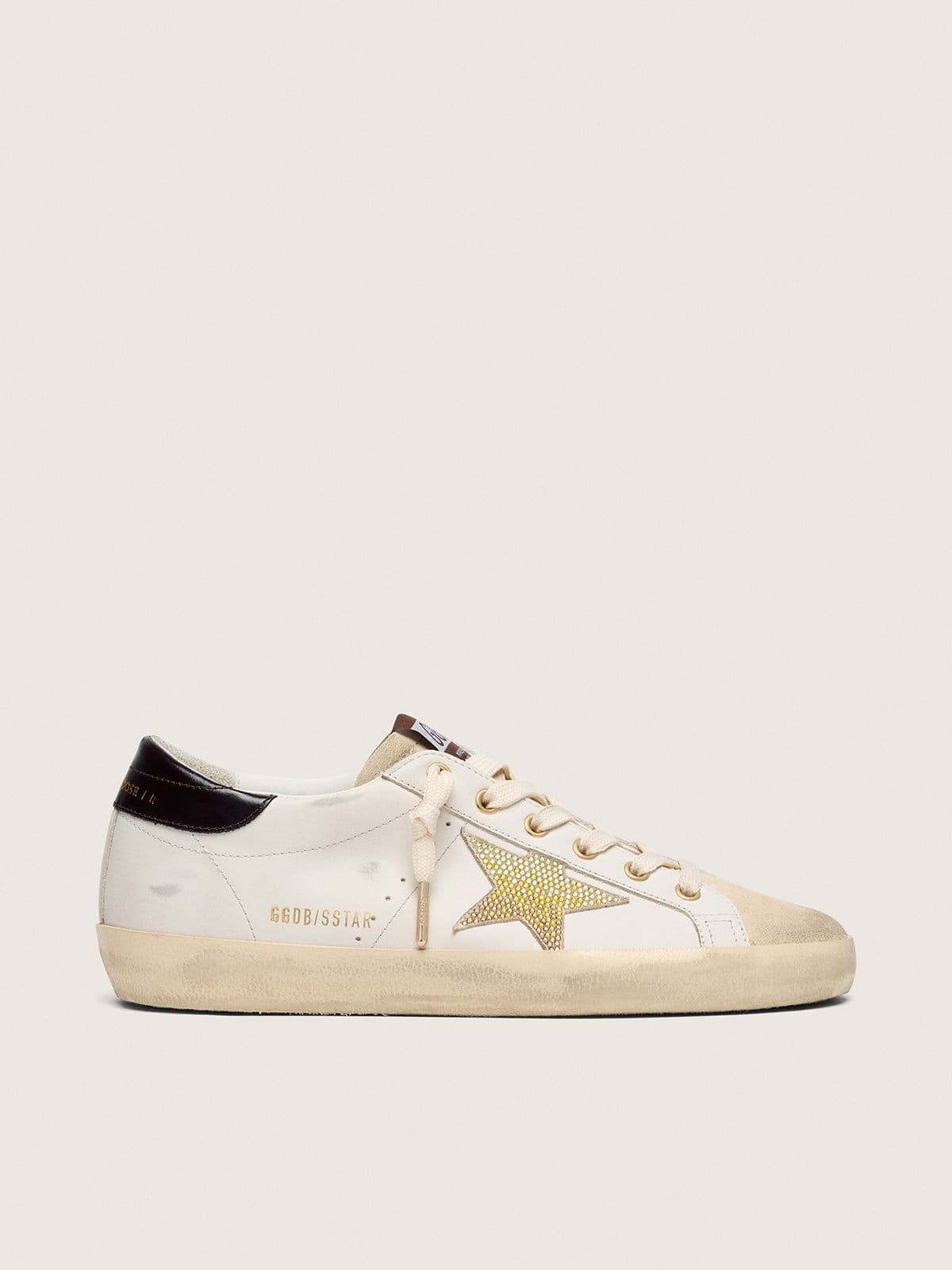 Super-Star pour femme en cuir blanc avec étoile en cristaux Swarovski dorés