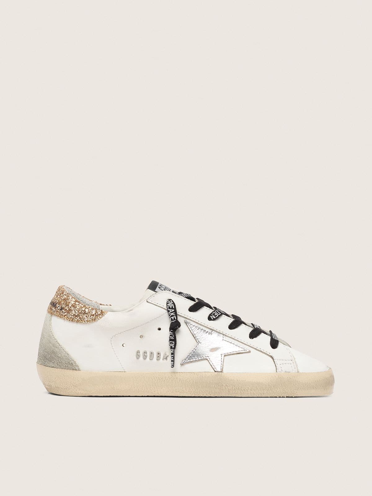 Super-Star pour femme en cuir blanc avec contrefort pailleté
