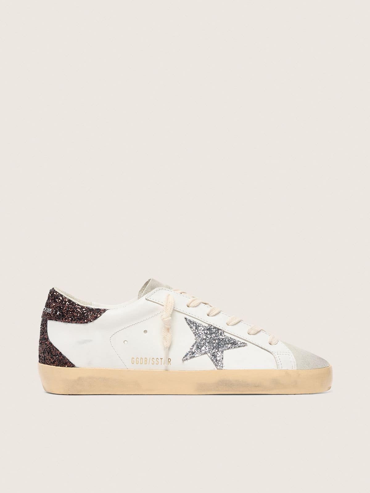 Super-Star pour femme avec étoile à paillettes argentées et contrefort à paillettes marron