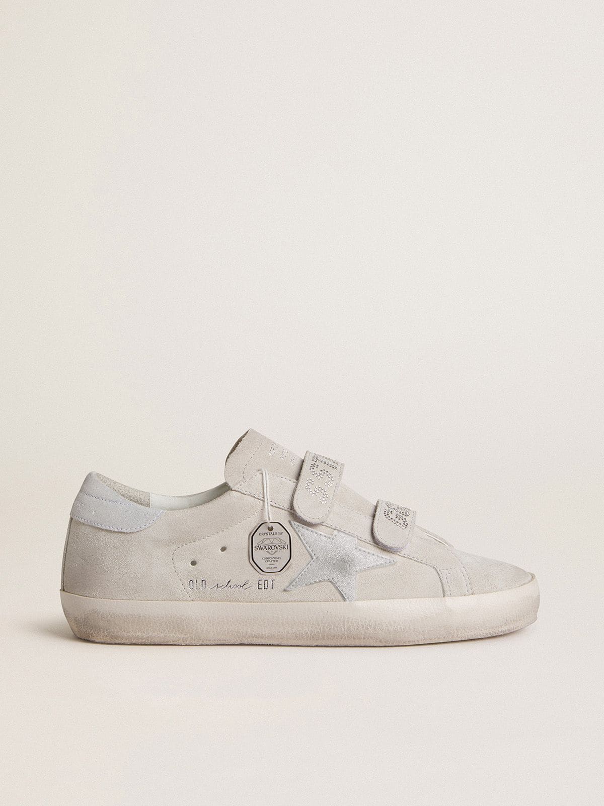 Old School pour femme en daim gris clair avec étoile en cuir aux micro-paillettes