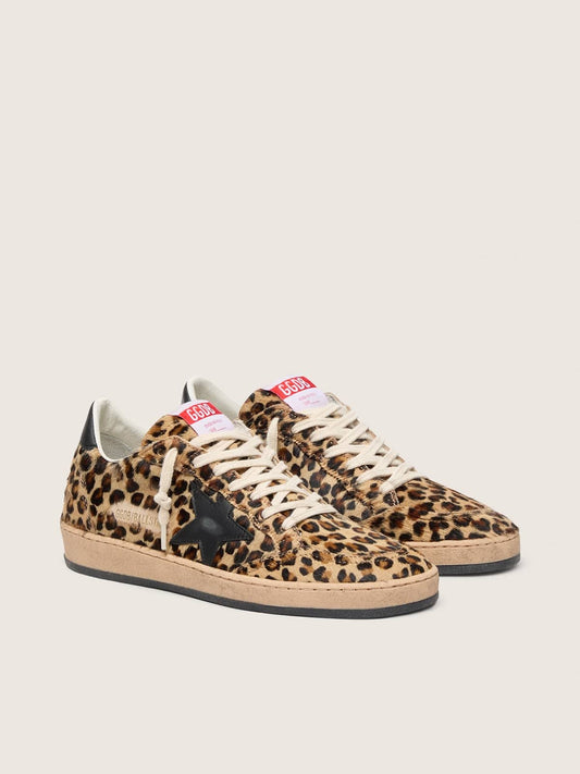 Ball Star Femme en cuir façon poulain à imprimé léopard avec étoile & contrefort en cuir noir