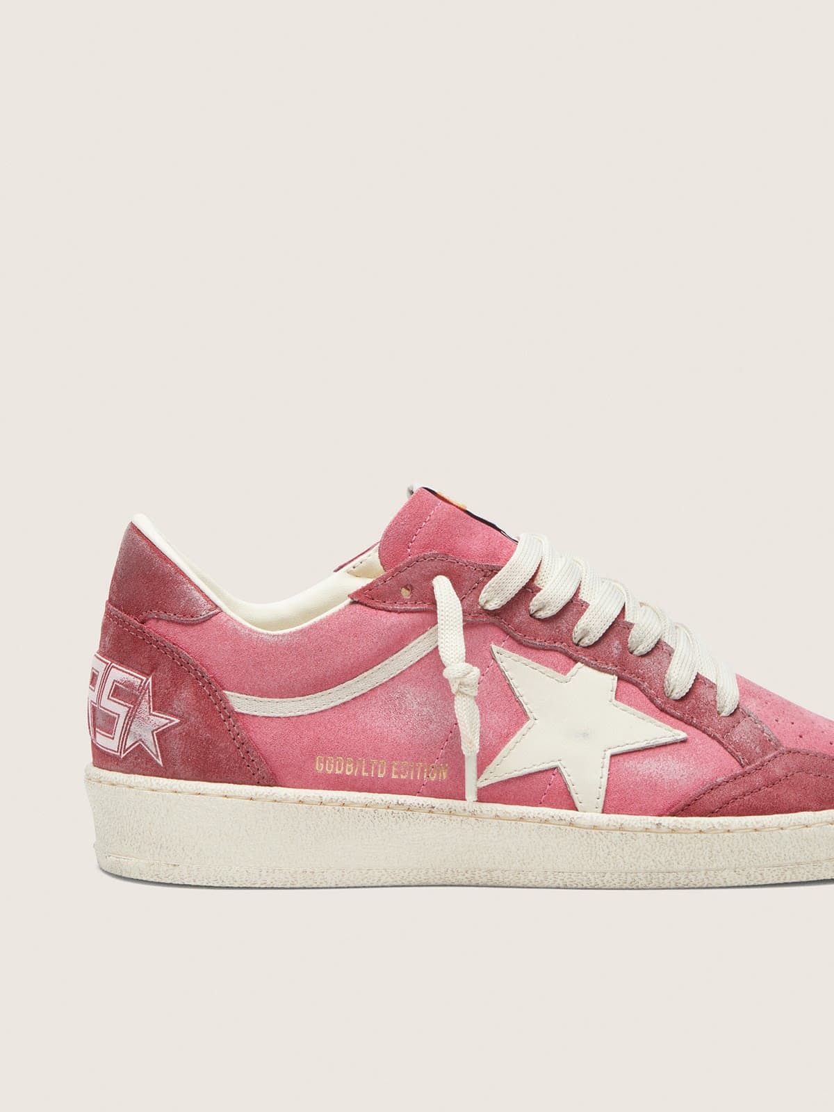 Ball Star LTD femme en cuir velours rose avec étoile en cuir crème et empiècements en cuir velours rouge