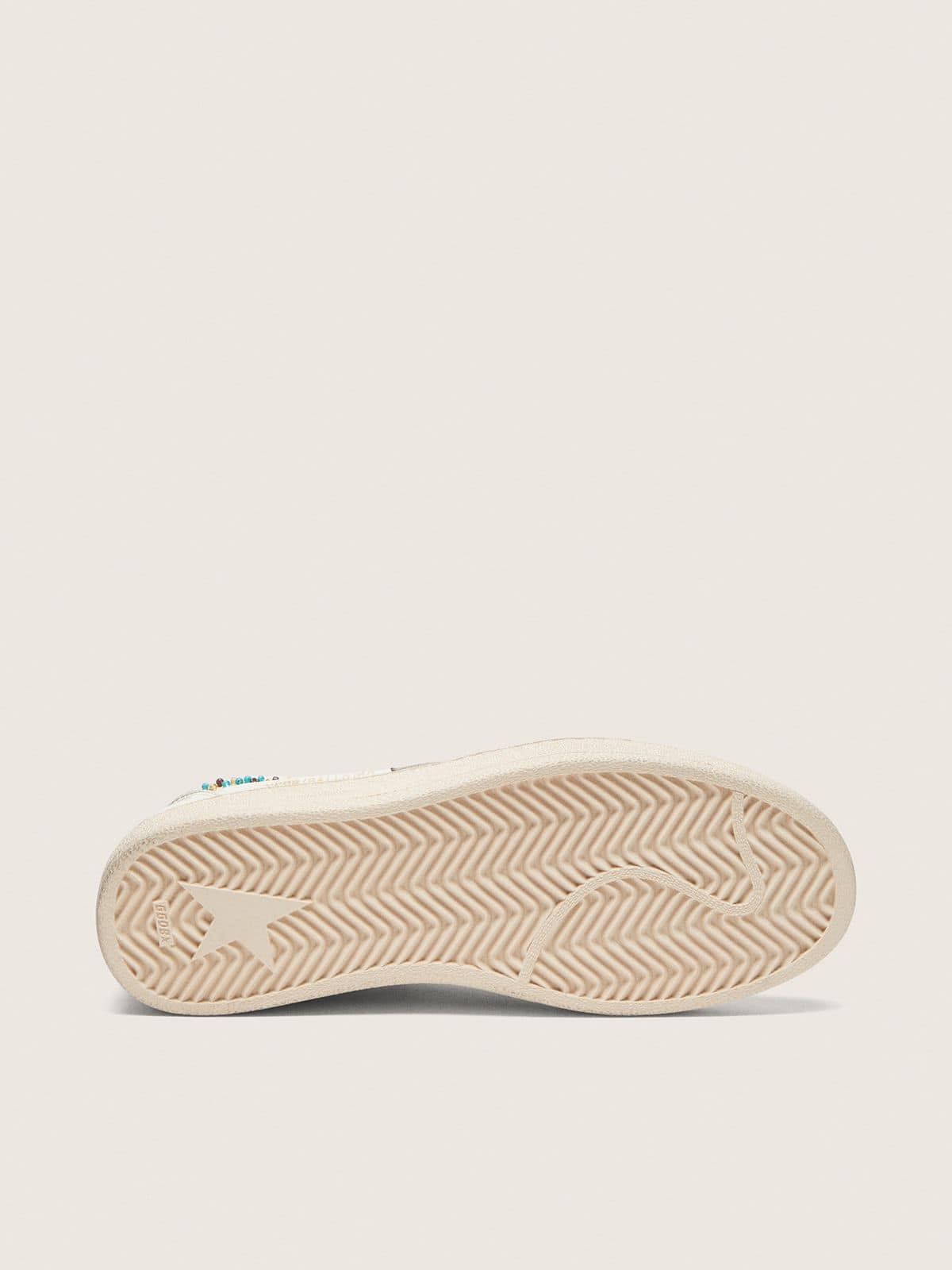 Ball Star femme en cuir crème avec étoile ton sur ton et perles appliquées