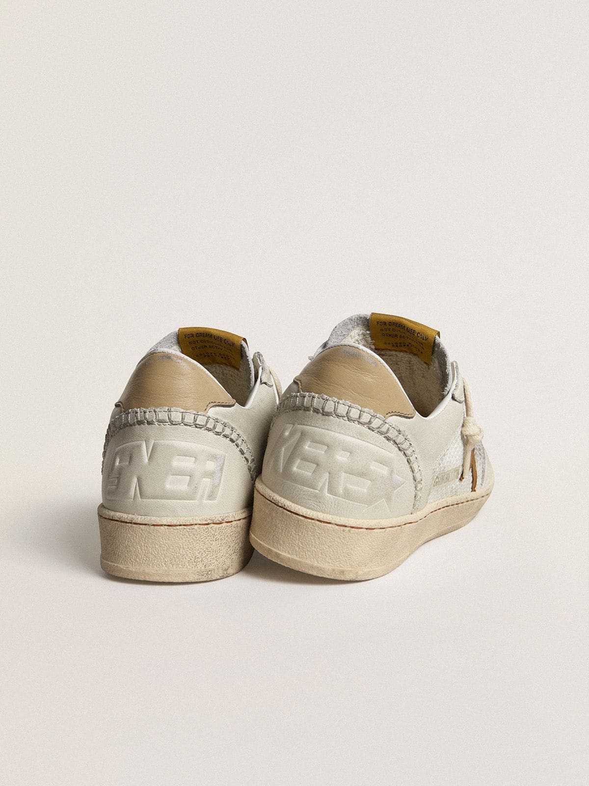 Ball Star femme en cuir nappa et résille blanche avec étoile en cuir nubuck tabac et contrefort beige