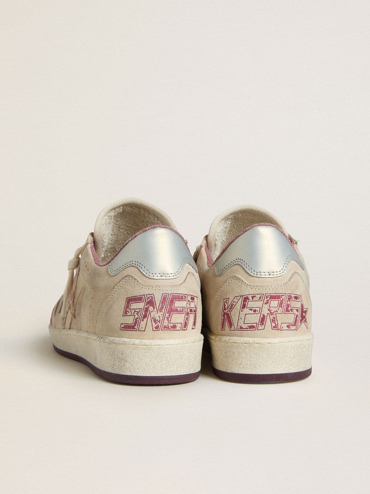 Ball Star LTD pour femme en cuir velours rose et beige avec contrefort en cuir gris perle