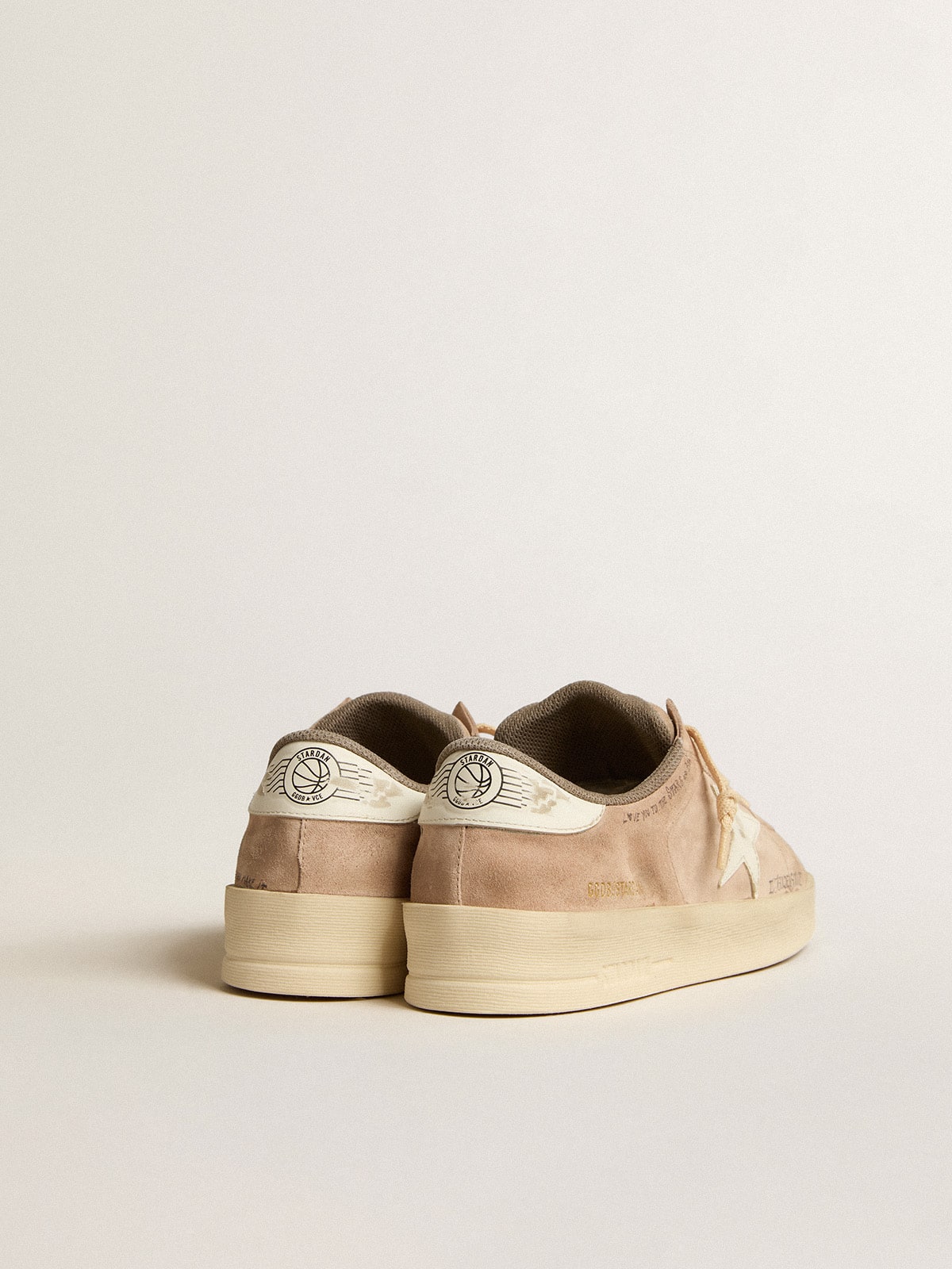 Stardan pour femme en daim vieux rose avec étoile et contrefort en cuir blanc