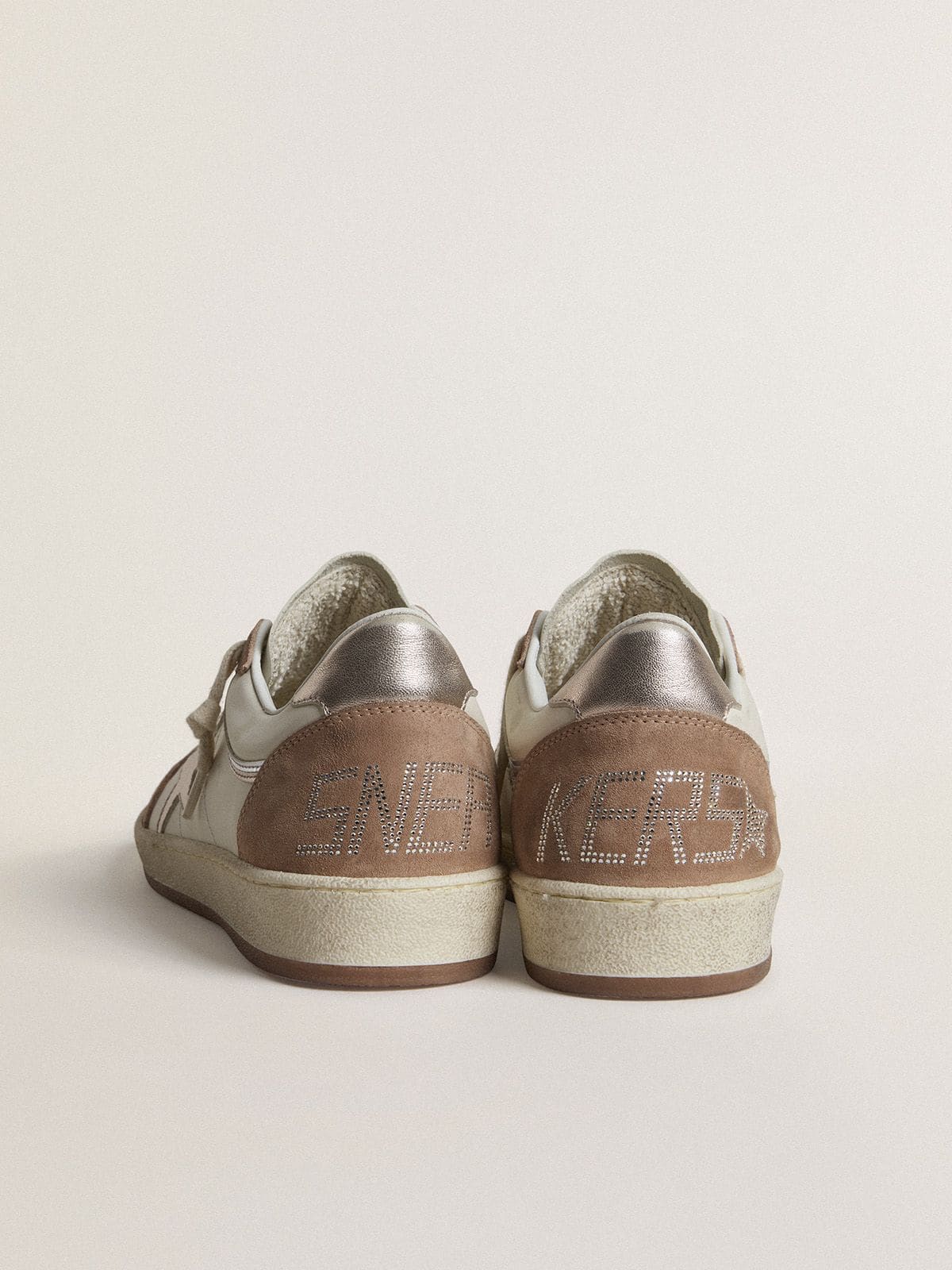 Ball Star LTD en cuir nappa blanc et cuir velours vieux rose avec étoile et contrefort en cuir lamé argenté