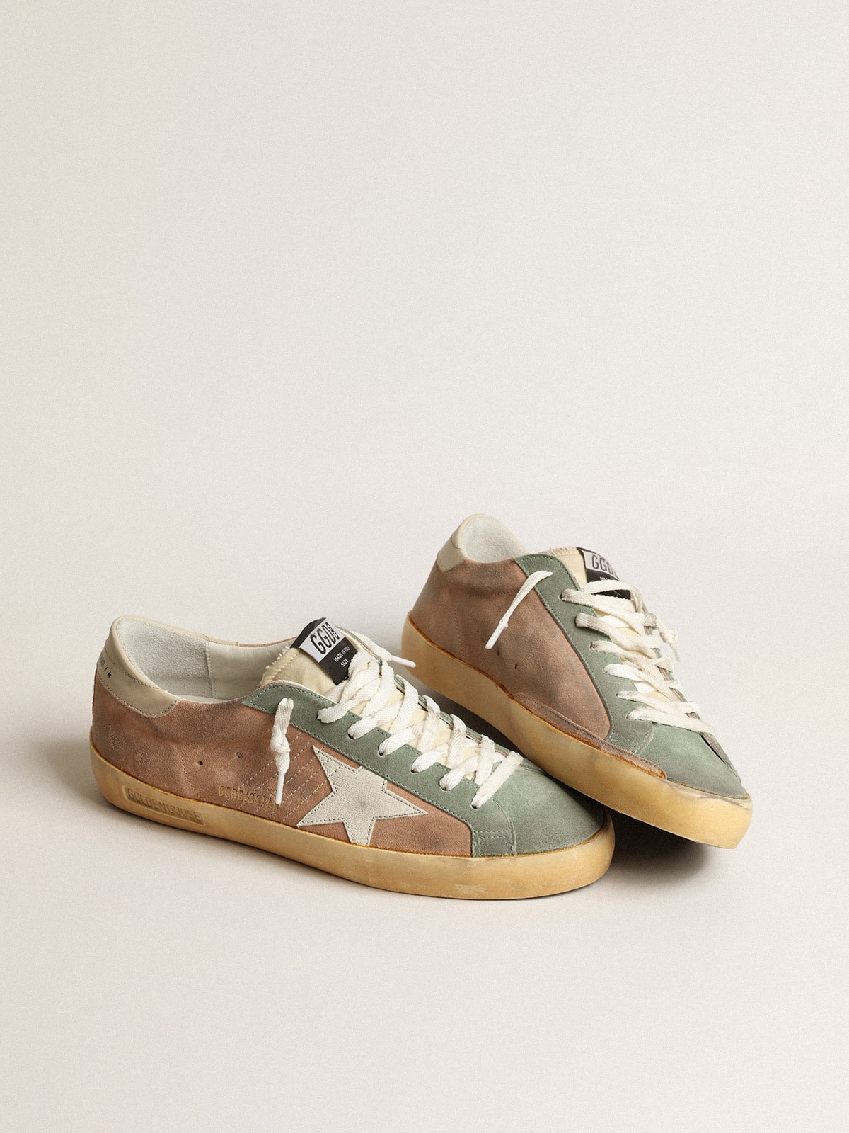Super-Star homme en daim marron et vert avec étoile en nappa blanc