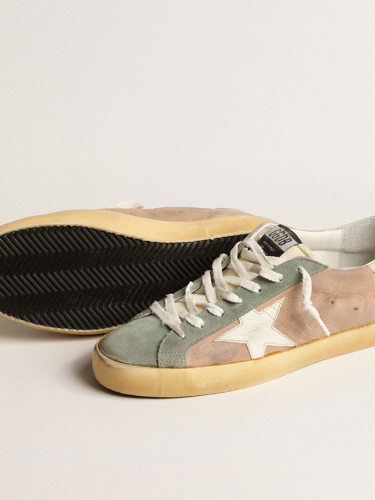 Super-Star homme en daim marron et vert avec étoile en nappa blanc