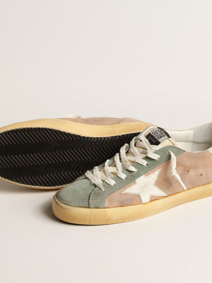 Super-Star homme en daim marron et vert avec étoile en nappa blanc