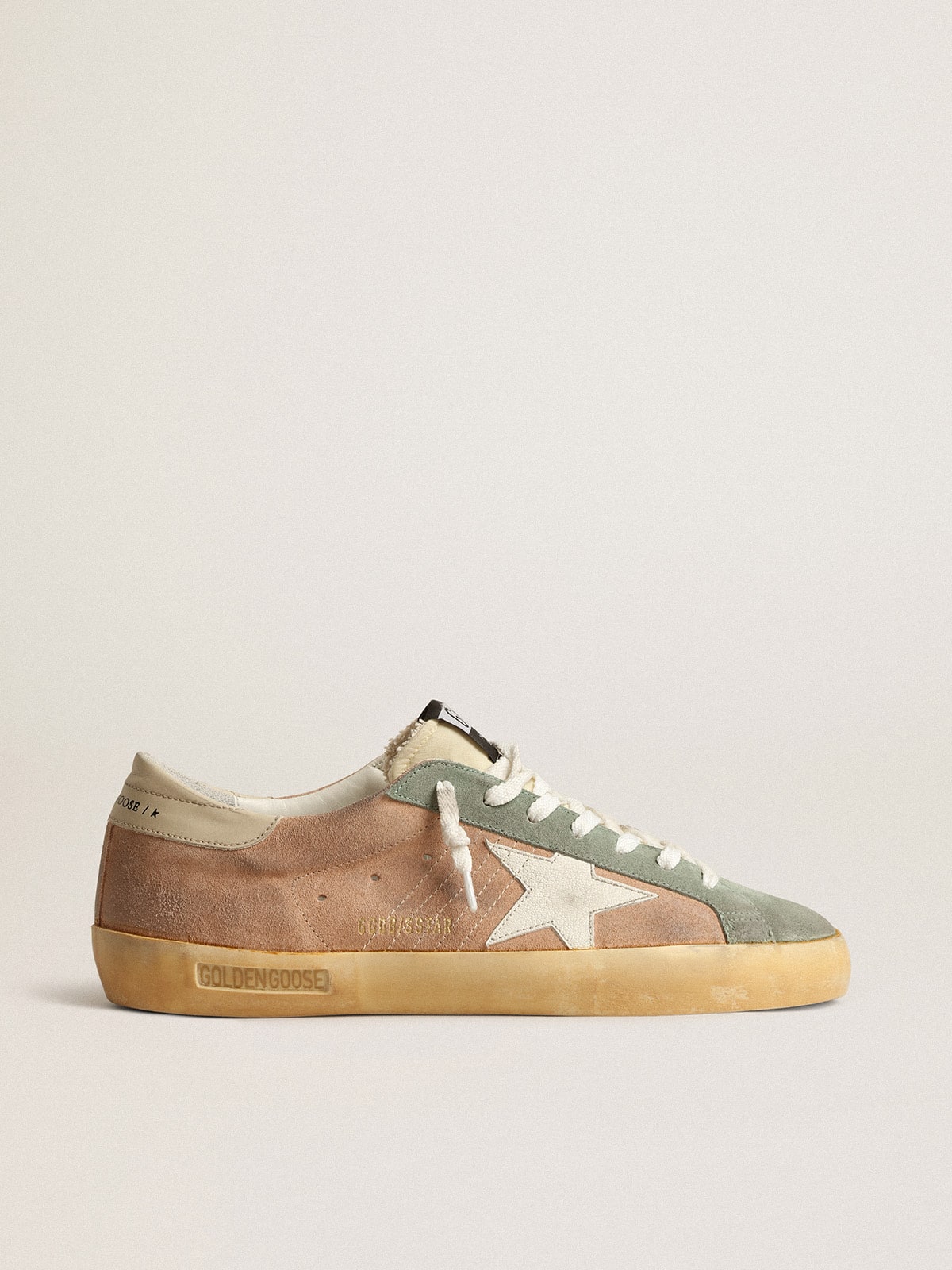 Super-Star homme en daim marron et vert avec étoile en nappa blanc