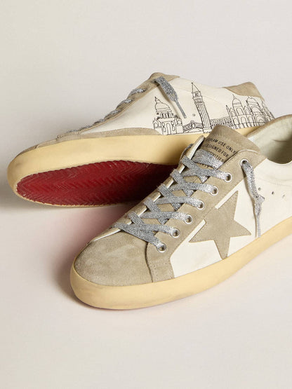 Super-Star pour homme en cuir nappa avec étoile en daim gris froid et broderie noire