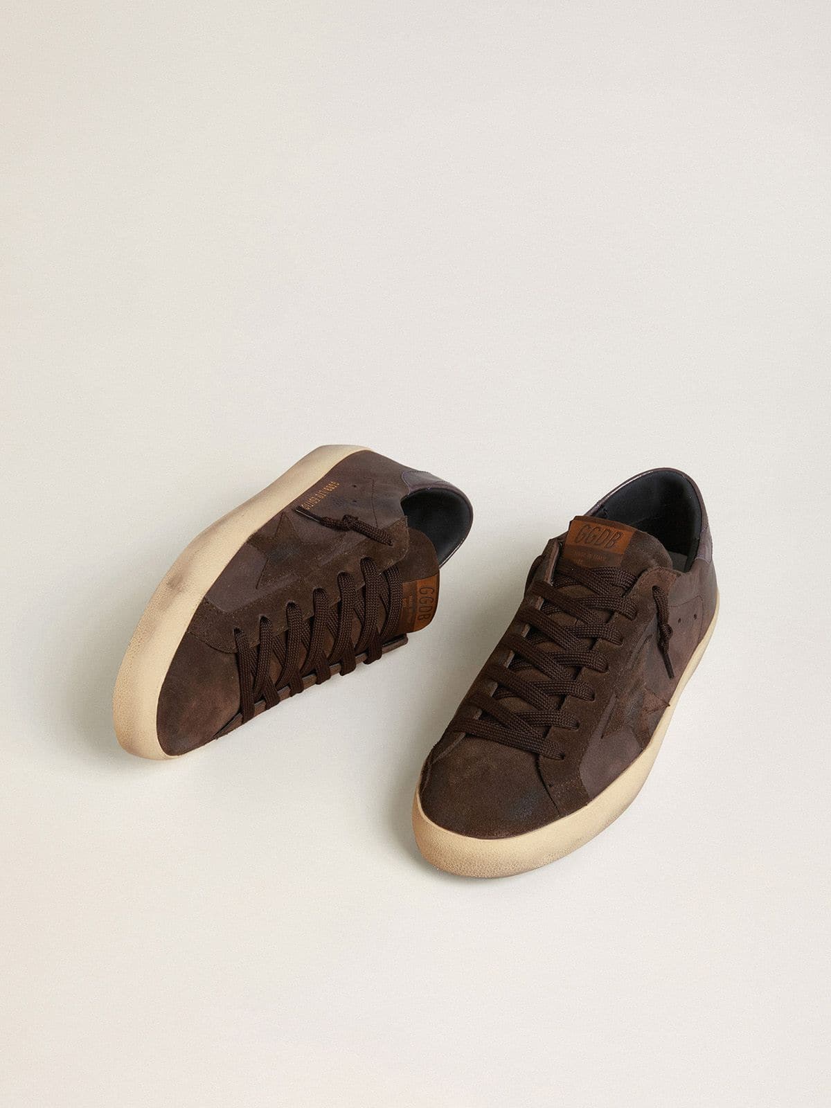 Super-Star LTD pour homme en cuir nubuck marron avec étoile en cuir velours et contrefort en cuir pourpre