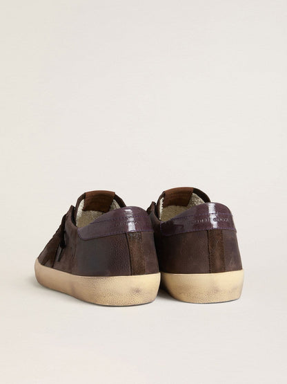 Super-Star LTD pour homme en cuir nubuck marron avec étoile en cuir velours et contrefort en cuir pourpre