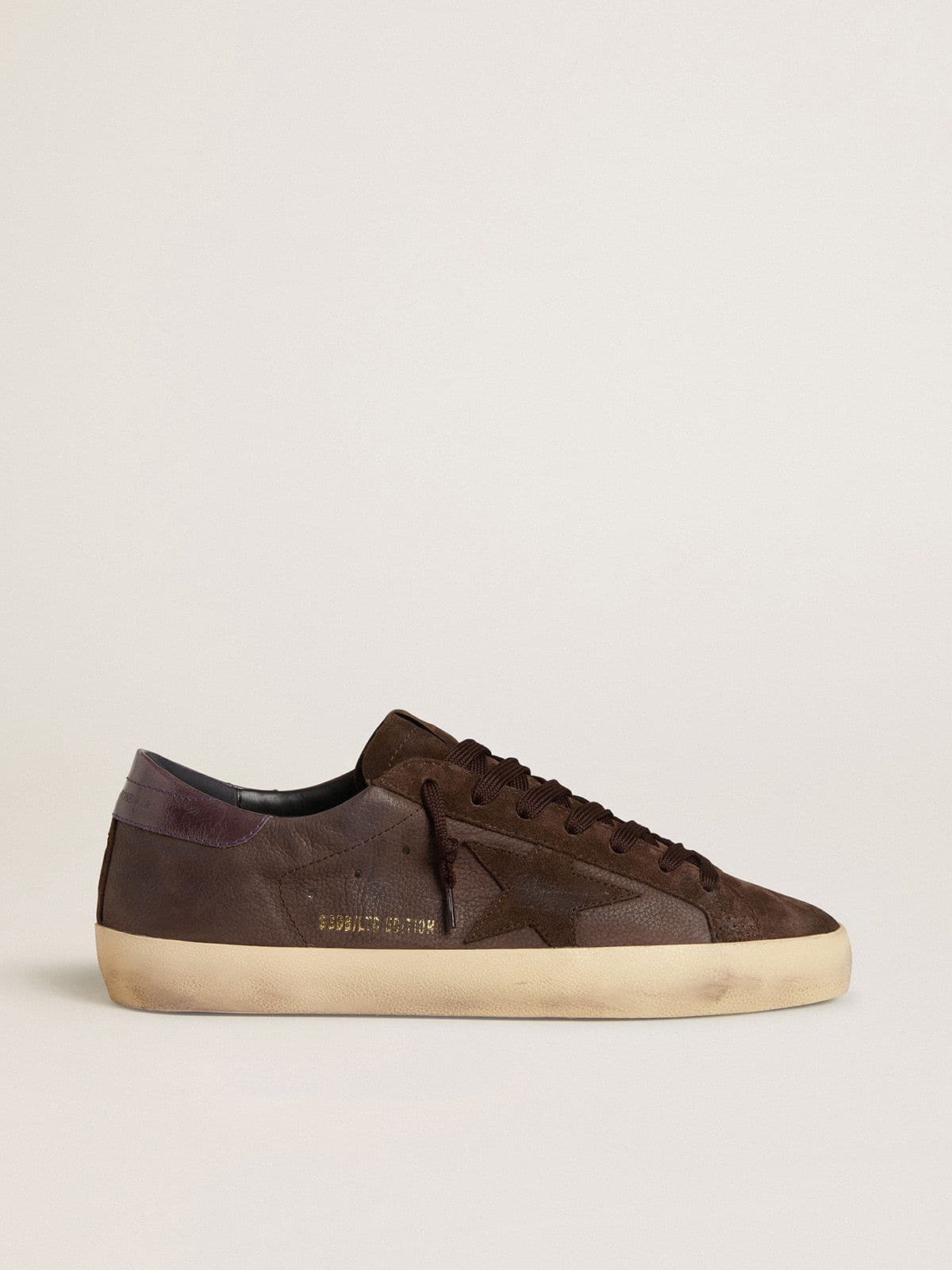 Super-Star LTD pour homme en cuir nubuck marron avec étoile en cuir velours et contrefort en cuir pourpre