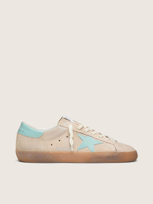 Super-Star homme en cuir velours beige avec étoile vert d’eau