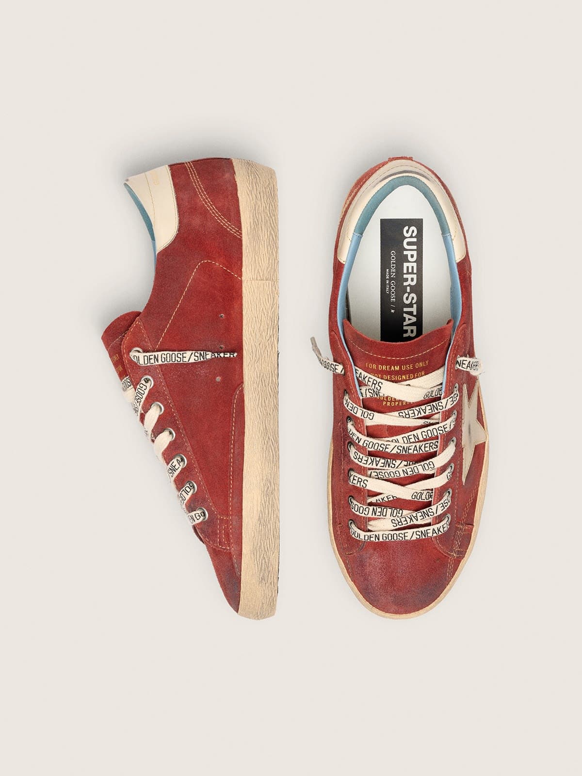 Super-Star homme en cuir velours rouge avec étoile en cuir crème