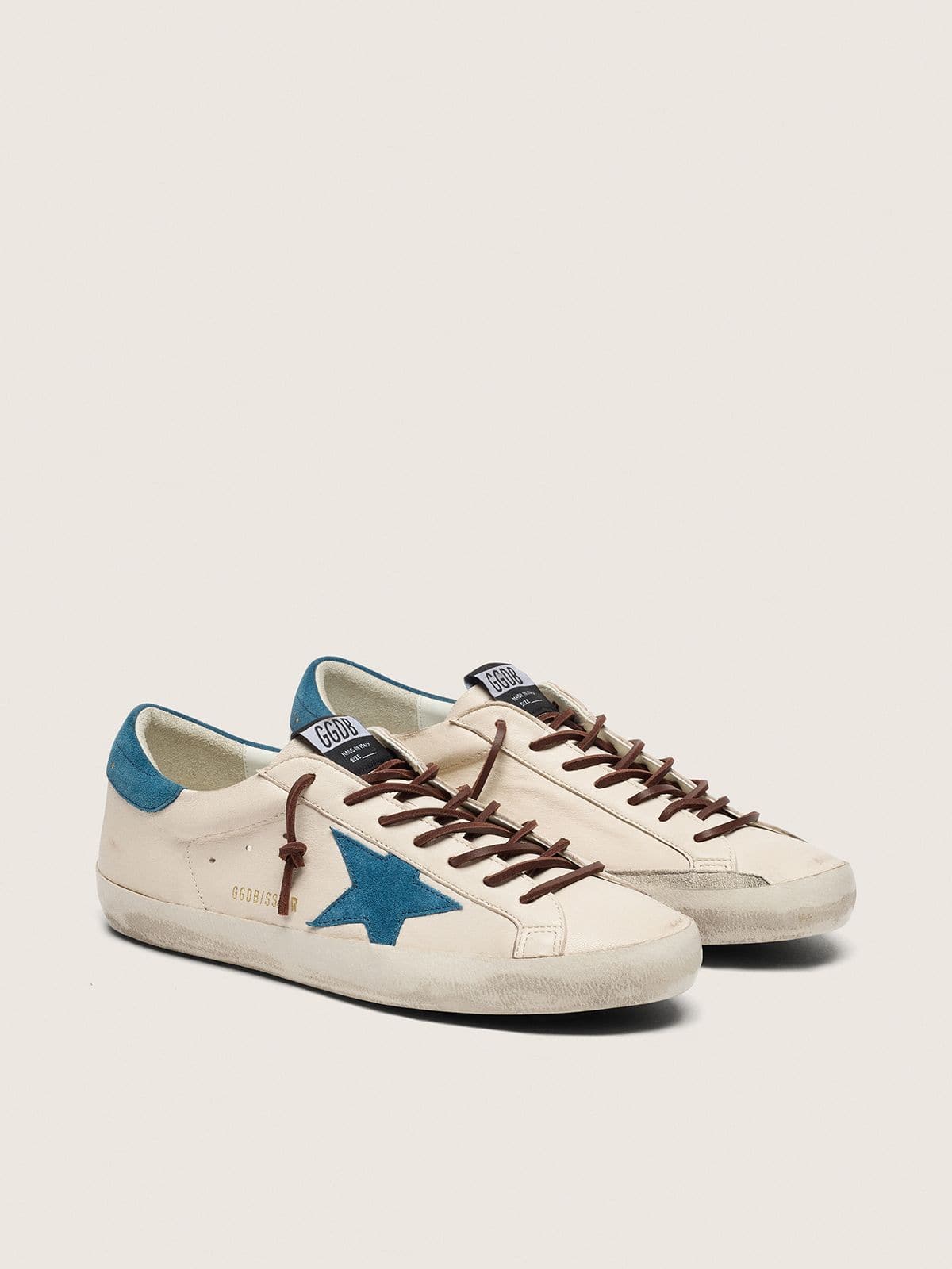 Super-Star pour homme en cuir blanc avec étoile en cuir velours turquoise