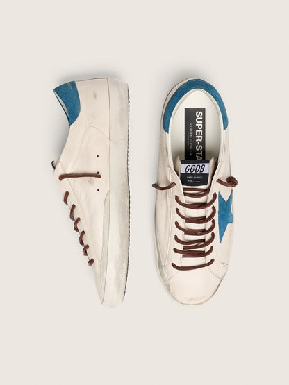 Super-Star pour homme en cuir blanc avec étoile en cuir velours turquoise