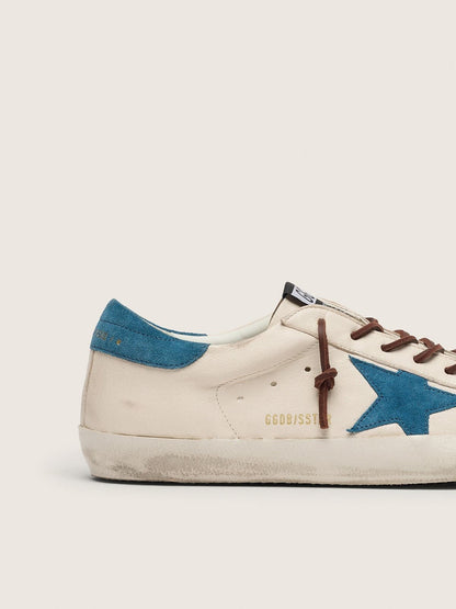 Super-Star pour homme en cuir blanc avec étoile en cuir velours turquoise