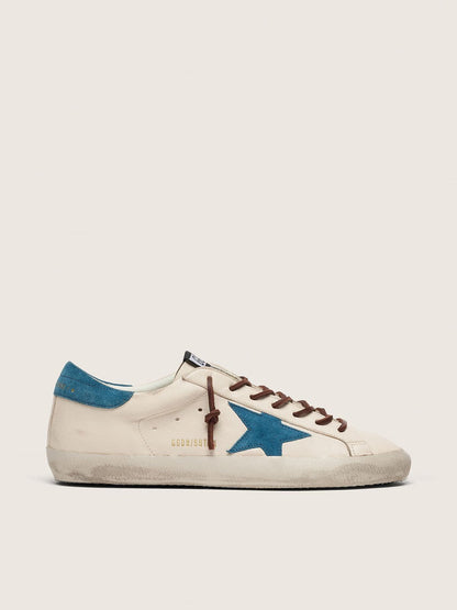 Super-Star pour homme en cuir blanc avec étoile en cuir velours turquoise