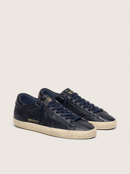 Super-Star pour homme en cuir bleu marine avec étoile en cuir ton sur ton