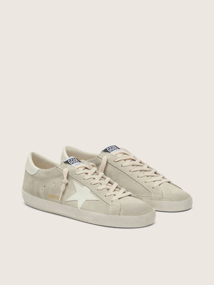 Super-Star homme en cuir velours gris clair avec étoile en cuir blanc