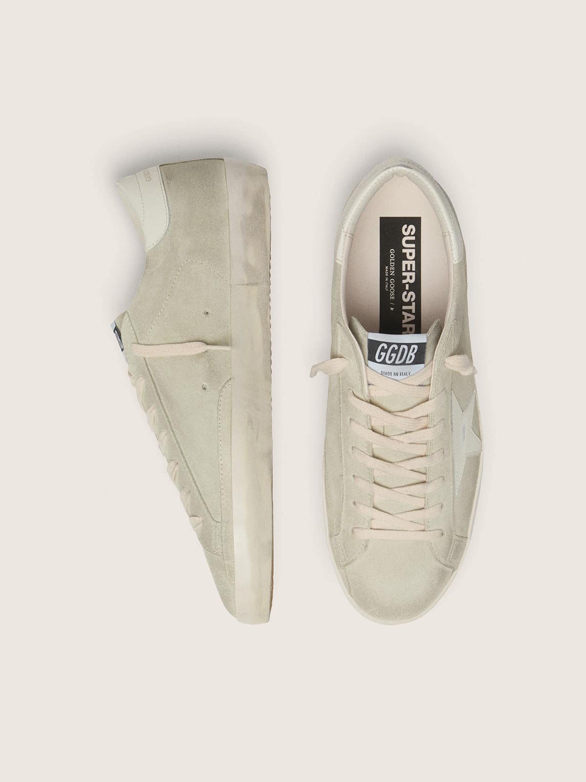 Super-Star homme en cuir velours gris clair avec étoile en cuir blanc