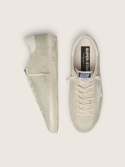 Super-Star homme en cuir velours gris clair avec étoile en cuir blanc