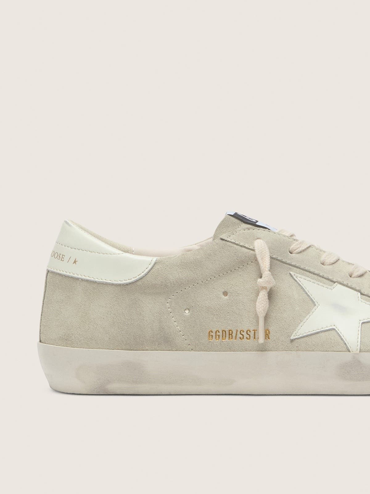 Super-Star homme en cuir velours gris clair avec étoile en cuir blanc