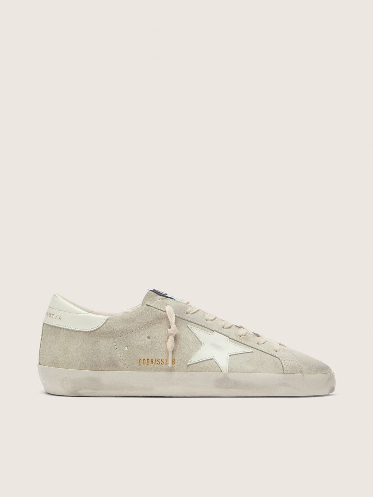 Super-Star homme en cuir velours gris clair avec étoile en cuir blanc