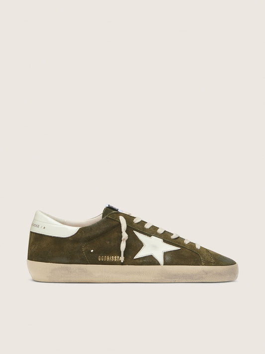 Super-Star homme en cuir velours vert olive avec étoile en cuir blanc