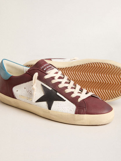 Super-Star homme en cuir craquelé avec étoile marron et empiècement bleu