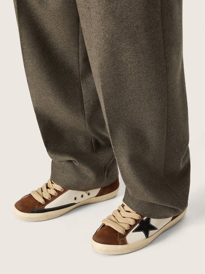 Super-Star homme en cuir blanc et cuir velours marron avec étoile en cuir noir