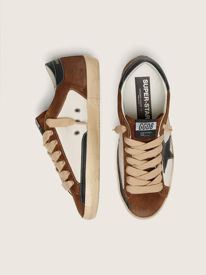 Super-Star homme en cuir blanc et cuir velours marron avec étoile en cuir noir