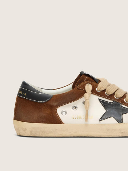 Super-Star homme en cuir blanc et cuir velours marron avec étoile en cuir noir