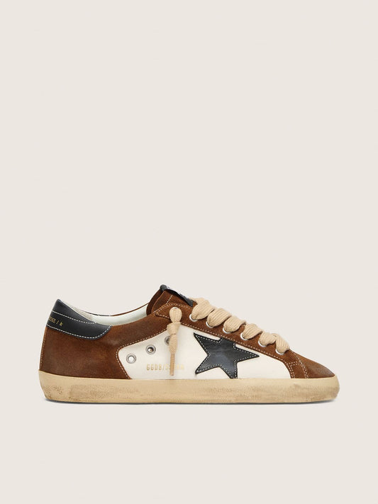 Super-Star homme en cuir blanc et cuir velours marron avec étoile en cuir noir