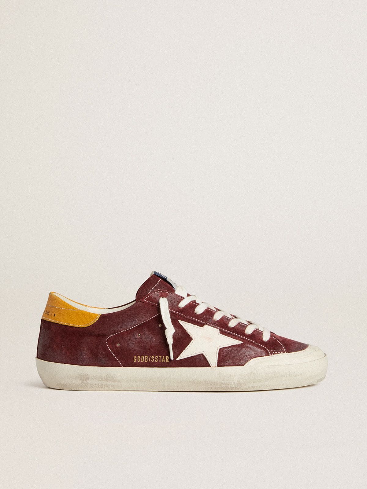 Super-Star pour homme en cuir velours couleur brique avec étoile en cuir blanc et contrefort effet animalier