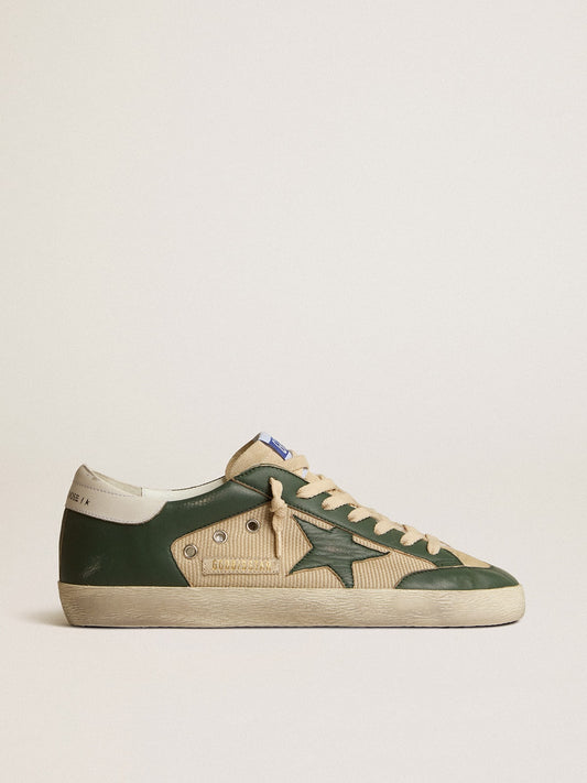 Super-Star  en résille couleur crème et cuir nappa vert avec étoile en cuir nappa