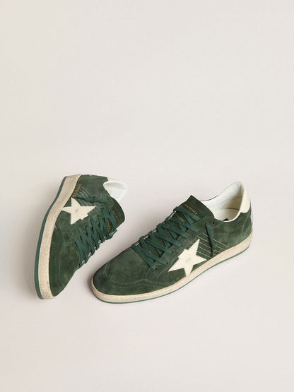 Ball Star pour homme en daim vert avec étoile et contrefort en cuir blanc