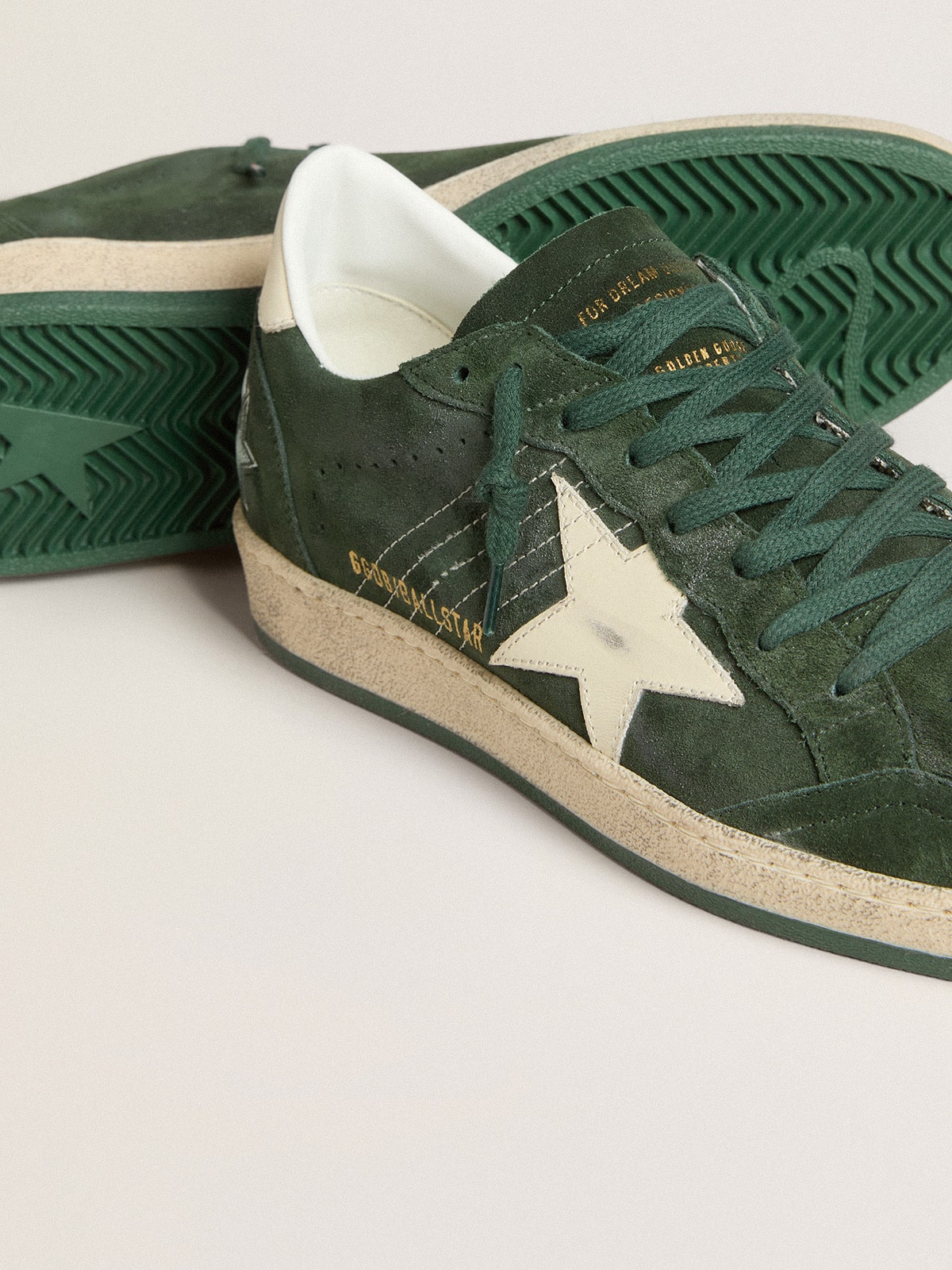Ball Star pour homme en daim vert avec étoile et contrefort en cuir blanc