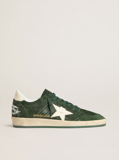 Ball Star pour homme en daim vert avec étoile et contrefort en cuir blanc