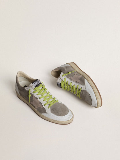 Ball Star pour homme en cuir velours gris avec étoile en cuir velours vieux rose et contrefort en cuir beige