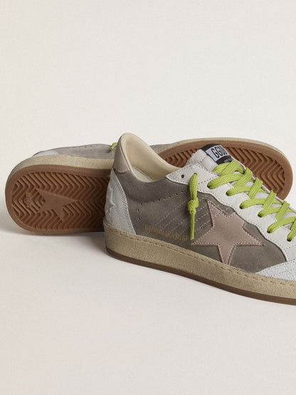 Ball Star pour homme en cuir velours gris avec étoile en cuir velours vieux rose et contrefort en cuir beige