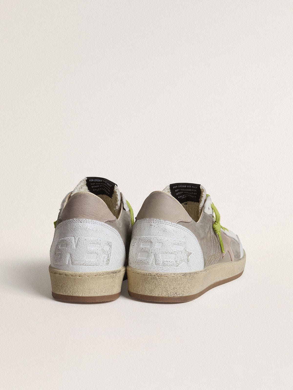 Ball Star pour homme en cuir velours gris avec étoile en cuir velours vieux rose et contrefort en cuir beige