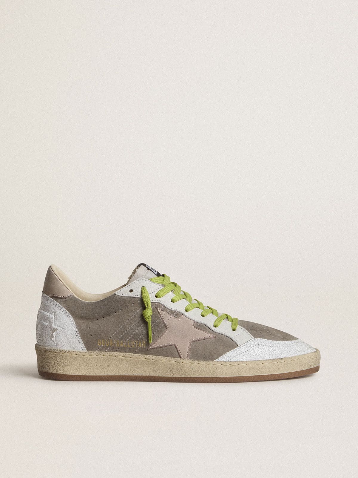 Ball Star pour homme en cuir velours gris avec étoile en cuir velours vieux rose et contrefort en cuir beige