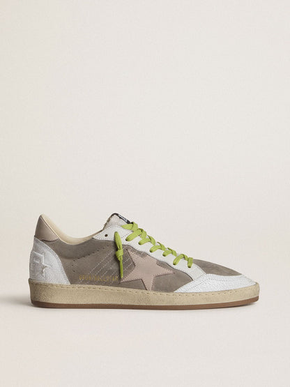 Ball Star pour homme en cuir velours gris avec étoile en cuir velours vieux rose et contrefort en cuir beige