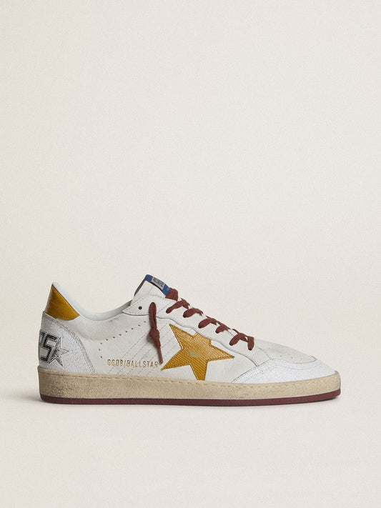 Ball Star homme en cuir nappa blanc avec étoile et contrefort en cuir jaune à motif animalier