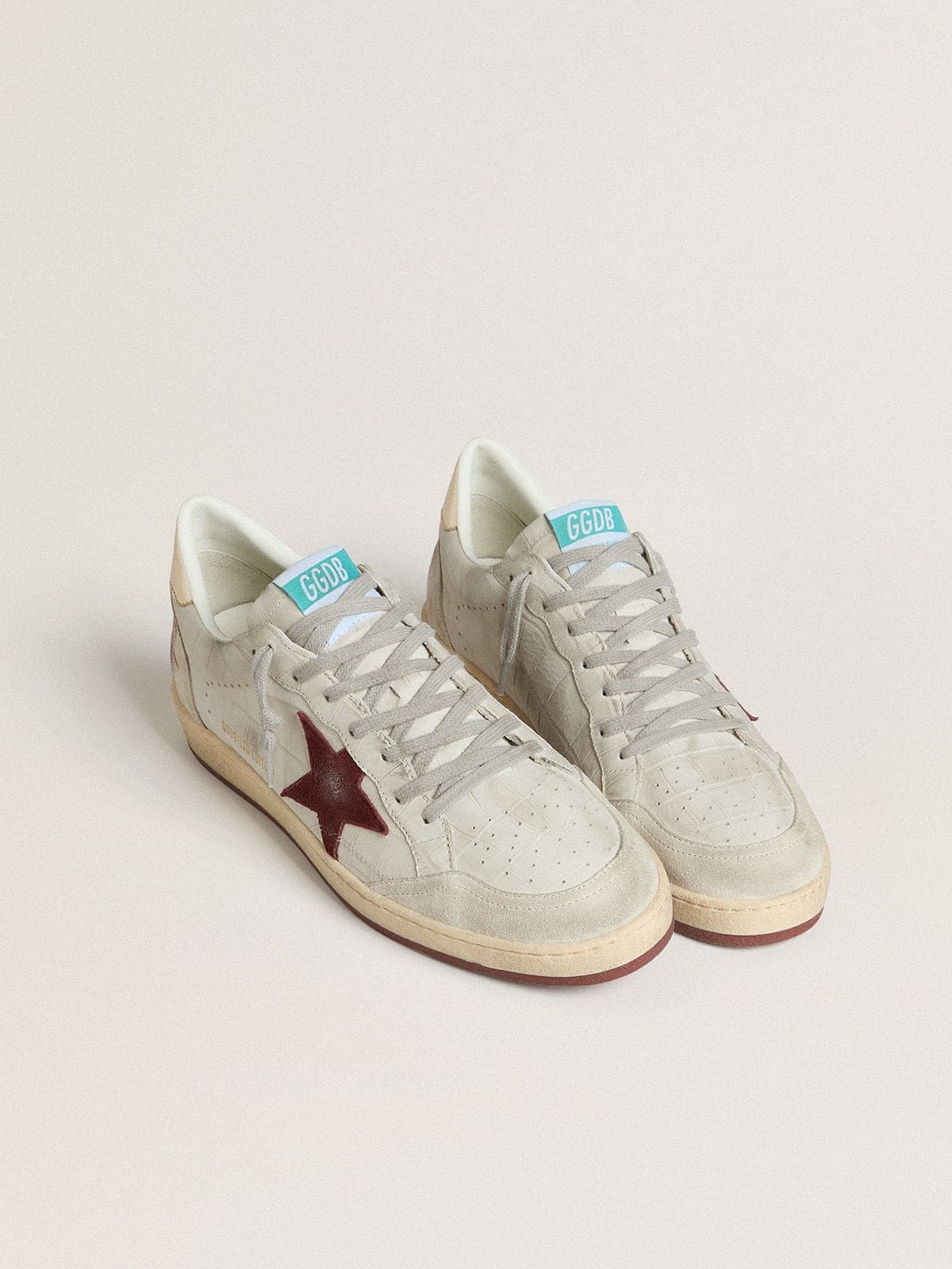 Ball Star pour homme en cuir nubuck imprimé croco avec étoile en cuir velours bordeaux