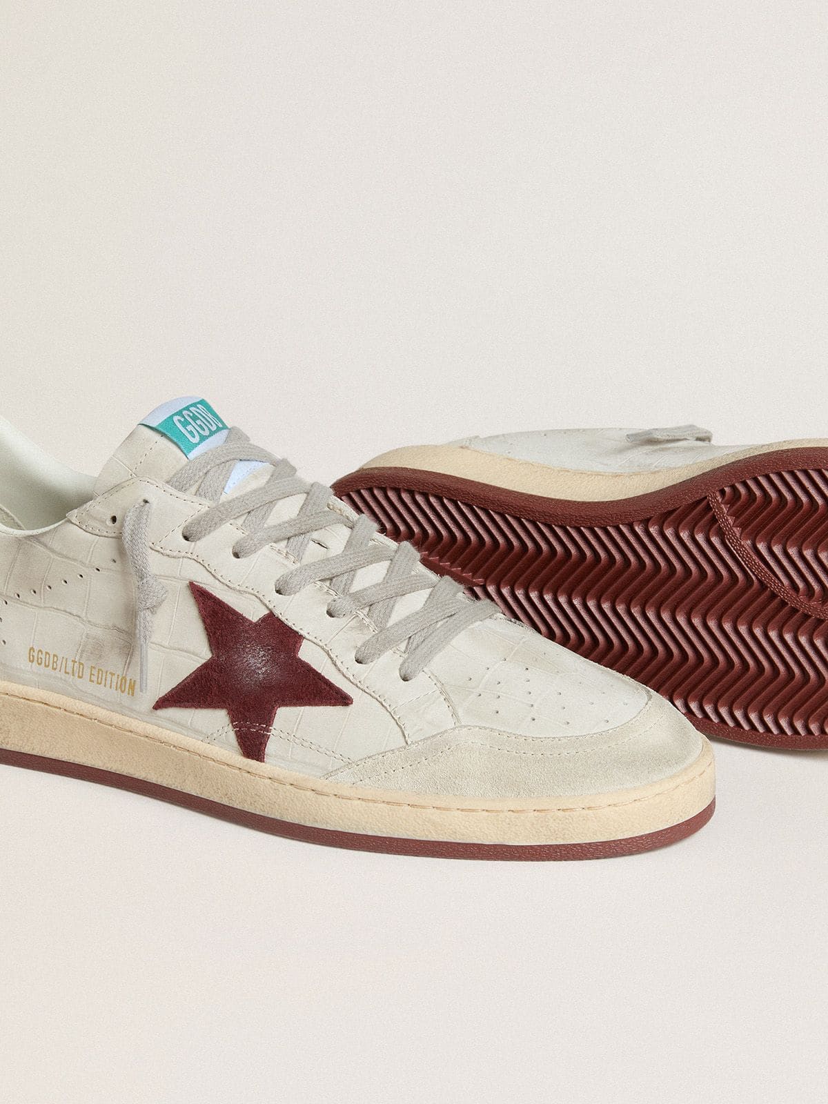 Ball Star pour homme en cuir nubuck imprimé croco avec étoile en cuir velours bordeaux